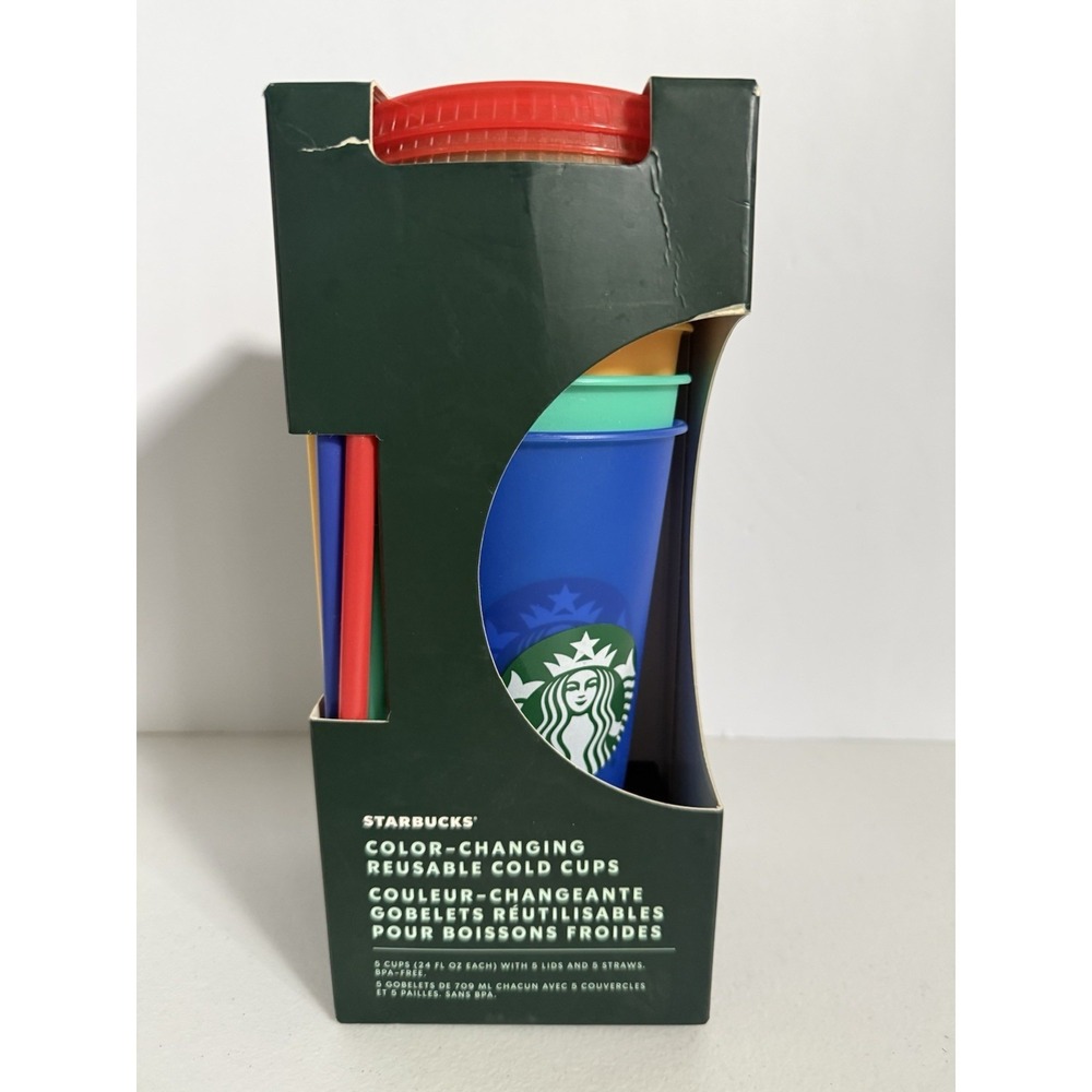 5 Starbucks Reusable Color Changing Cold Cups, Venti size 24 oz, NIB Summer 2020